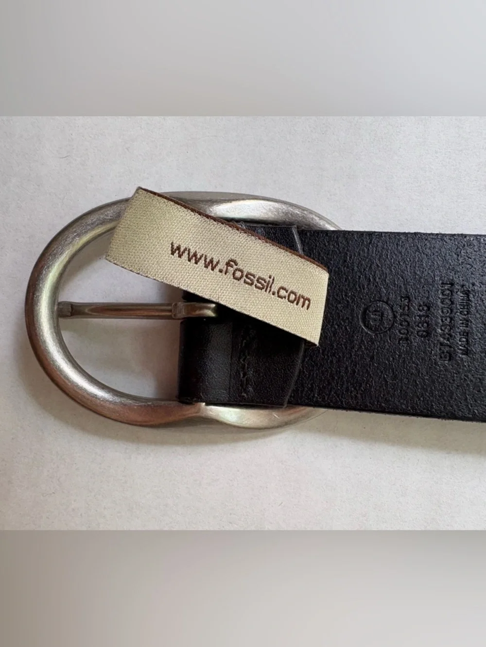 Fossil Black Leather Belt - Boho Perforated Geometric Design - Size M  Y2K